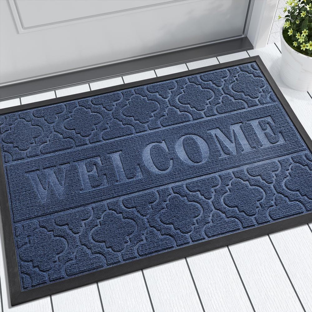 Yimobra Welcome Door Mat 120 x 81 cm, Heavy Duty Durable Front Door Mat for Home Entrance, Garage and Garden Outside Entryway Floor Mat, Non Slip, Fade Resistant, Easy Clean Blue