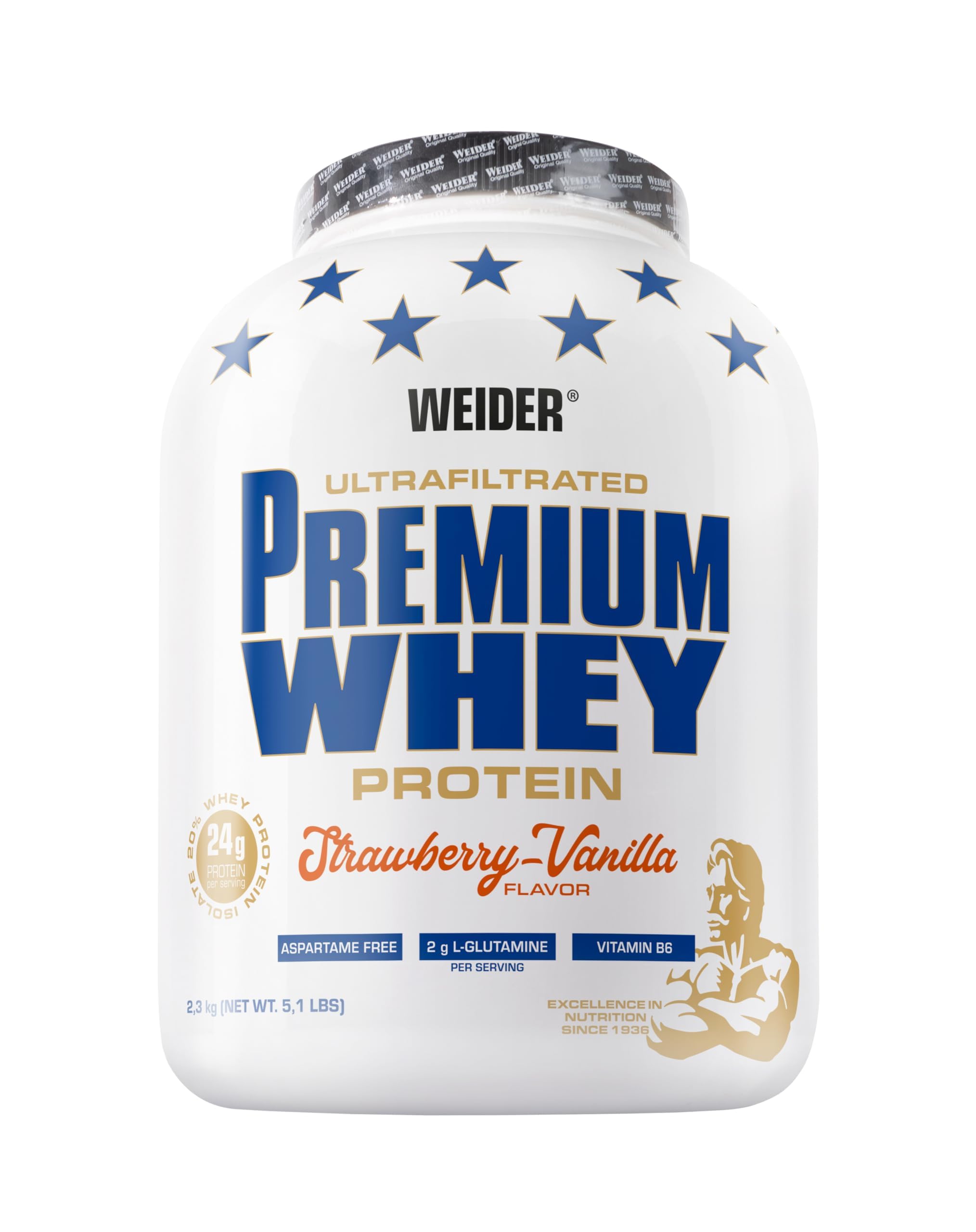 Weider Premium Whey Protein Powder, Strawberry Vanilla, 33g of Protein Per Serving, Low Carb, Whey Protein Isolate, Rich in BCAA's, 2,3kg
