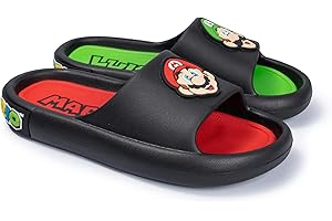 Ground Up Super Mario Youth Soccer Slides Boys Girls Kids Sandals Nintendo Character Slip-On Shower Pool Summer Casual Comfor