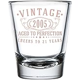Vintage 2005 Rose Gold Printed 1pk Shot Glass 1.75oz - Happy 21st Birthday Gifts Women Men, Cheers to 21 Years, Turning 21 Party Favors Woman Decorations Decor, Anniversary Bday, 1.0
