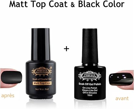 Perfect Summer 8ml Vernis à Ongles Matt Top Coat Et 10ml Vernis Semi Permanent Noir
