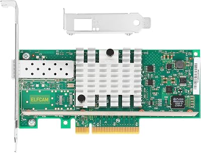 Elfcam 10Gb SFP+ NIC Intel X520-DA1 PCIe x8 Ethernet Card 1 Port Windows Linux