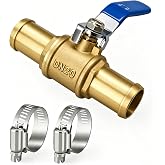 Horiznext 1 Inch Ball Valve, Brass Hose Barb Shut Off Valve, 1 Pack | Fuel shut off valve &amp; clamps kit for water fuel hose gas line rv air tubing, straight inlet manifold, and irrigation use