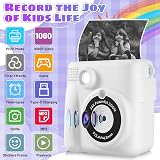YKSLEMON Instant Print Camera for Kids 1080P 32G Card 3 Rolls Paper White view 2