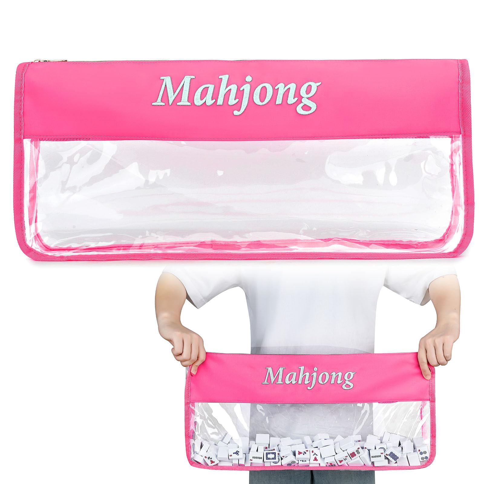 Photo 1 of 1 PCS American Mahjong Tile Bag - Empty Mahjong Tiles Bag Only with Zippered & Letters, Case Only, HOT Pink