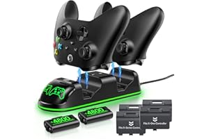 FRONCHA Controller Charger Station with 2x4800mWh Rechargeable Battery Packs Compatible with Xbox One/Elite/Series X|S, Controller Charging Dock, XB Gaming Accessories with 9 RGB Modes and 4 Battery Covers