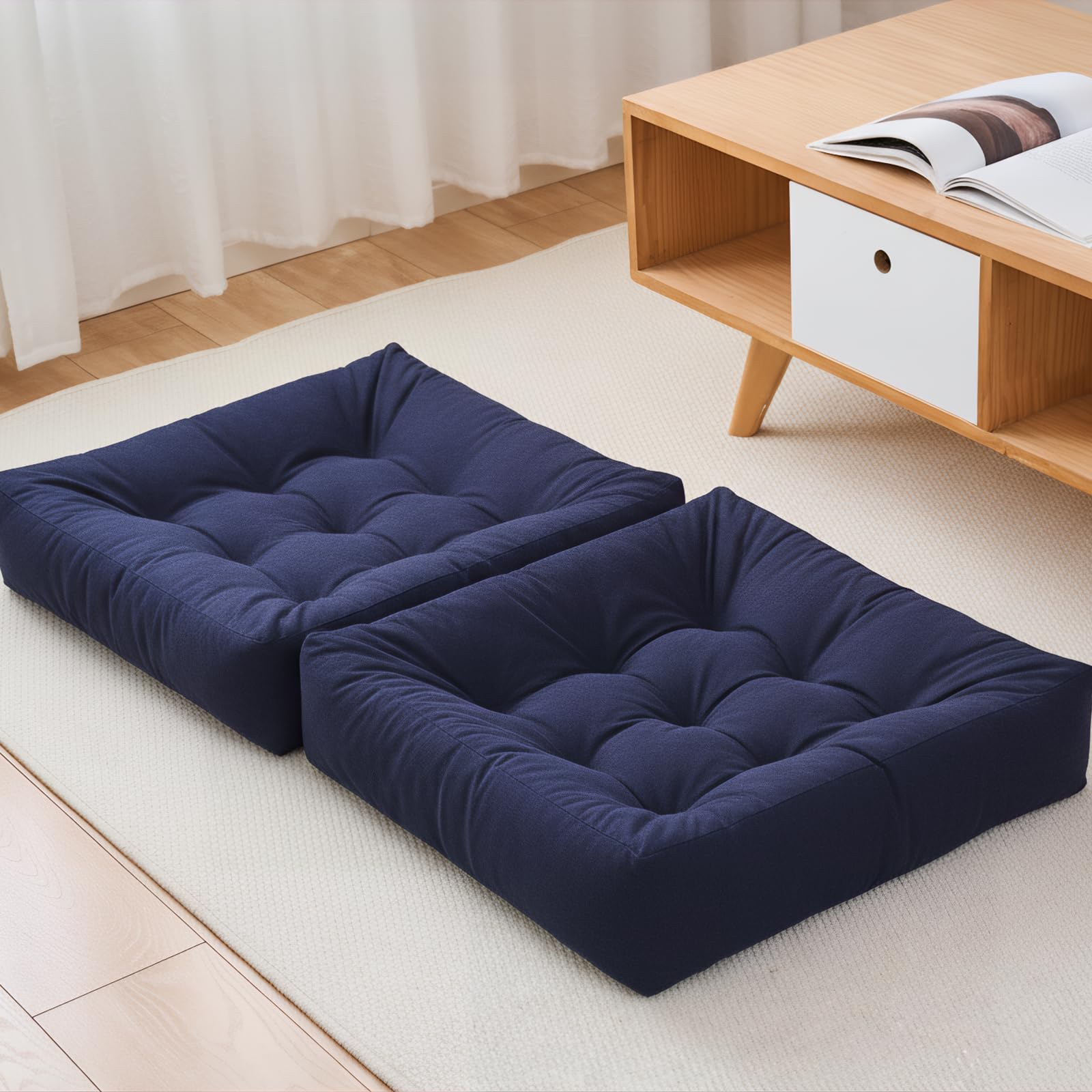 Photo 1 of Tikuns Floor Pillow, Large Cushions (2, Navy, 22x22x6 Inch)