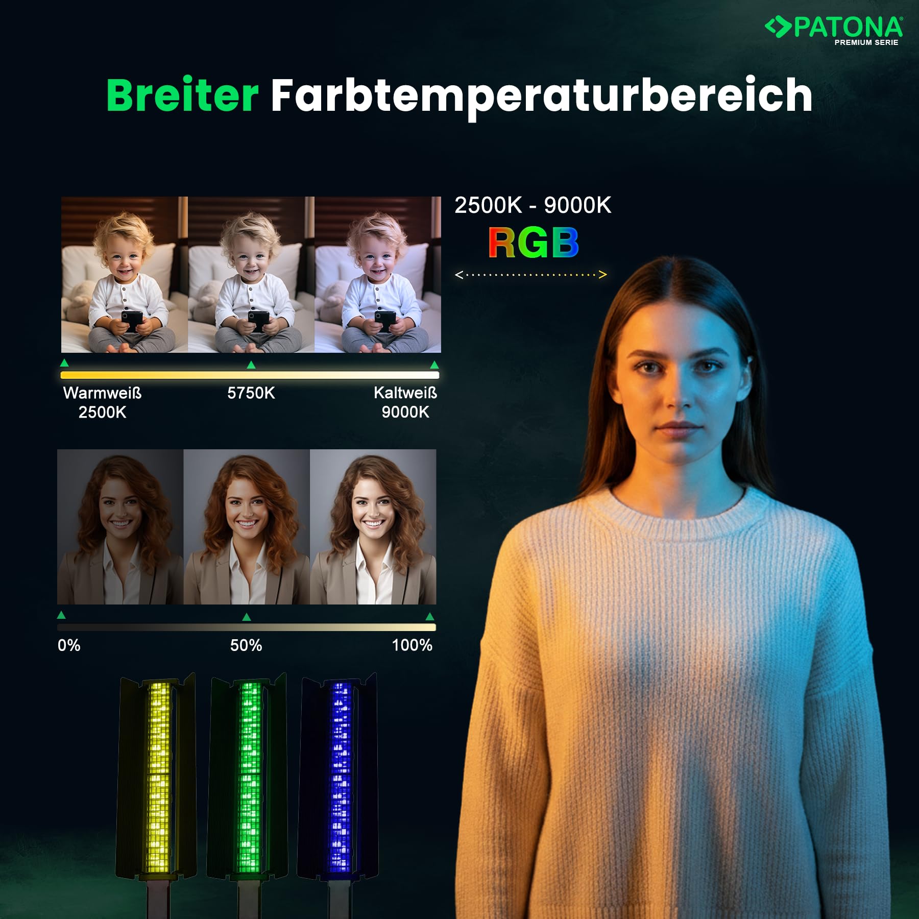 PATONA Premium LED-Stableuchte/Schwertleuchte RGB/Bi-Color | 72 LED's - 1800 Lumen | Farbtemperatur CCT 2500K - 9000K - 24W Power | 24 Fantastische Lichteffekte | APP-Steuerung | Fernbedienung 4