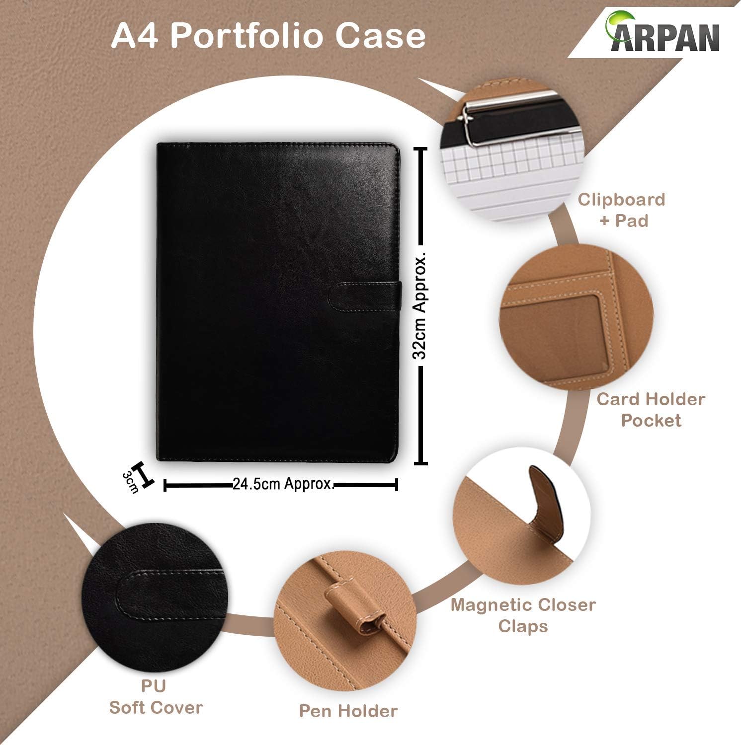 A4 Portfolio Case, Executive Business Document Organizer with Clipboard & Pad,Card Holder for School Office Conference (Black) - Image 3
