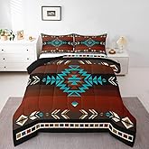 Feelyou Southwest Native Bedding Set for Kids Boys Girls Southwestern Geometric Comforter Set Twin Size Tribal Duvet Quilt Bedroom Decor Breathable Soft Lightweight Microfiber Orange Teal 2Pcs