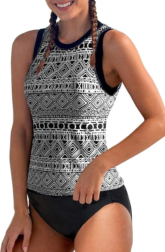 EVALESS Tankini für Damen, Blumenmuster, zweiteilig, Bademode, hohe