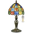 Nizrsky Small Tiffany Lamp Stained Glass Table Lamp Crystal Square Style,8 Inches Wide Lamp Shade Tiffany Style Night Light,15.7 Inches Tall Vintage TLamp for Bedroom Bedside