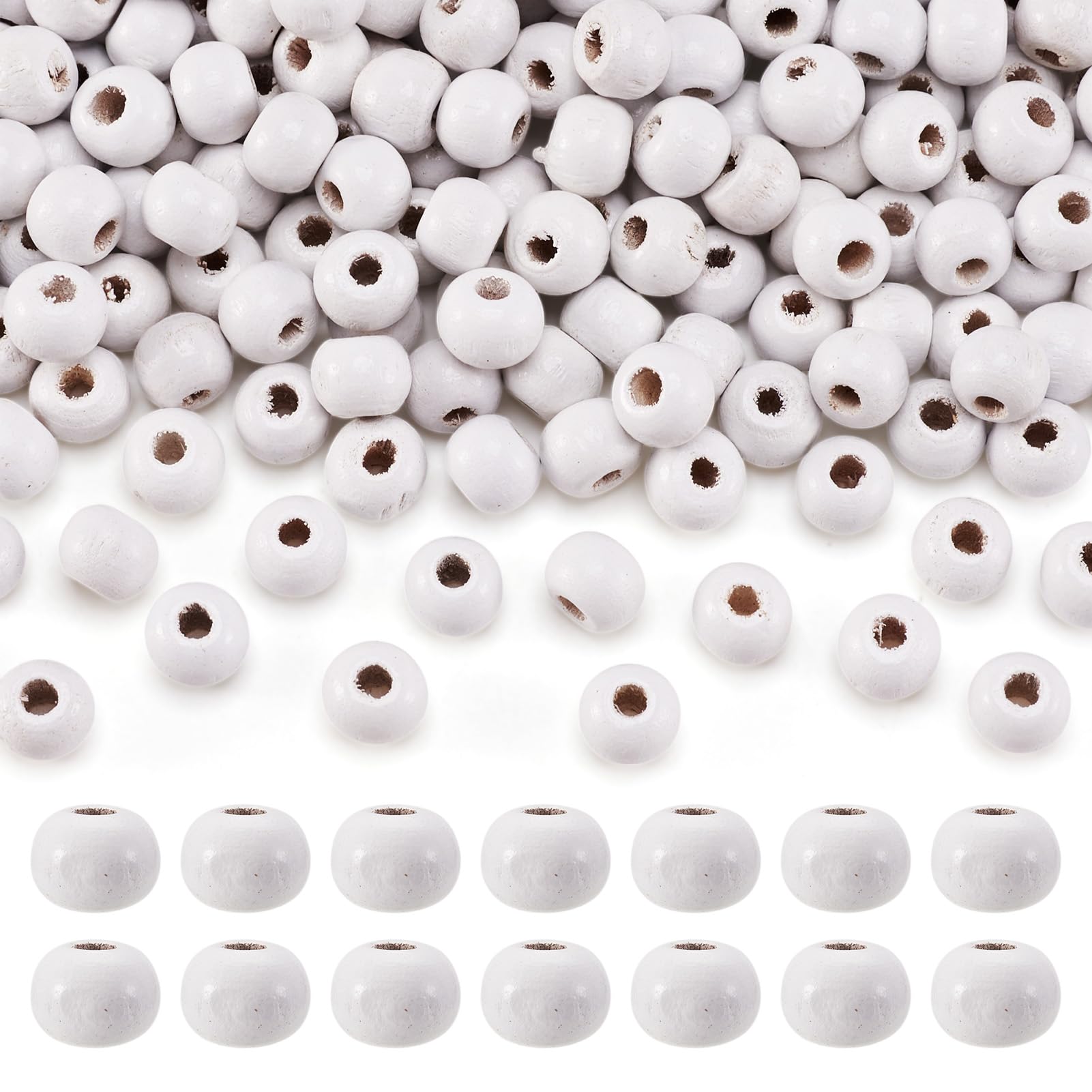 PandaHall 300pcs 8mm Natural Wood Round Beads Large Hole Dyed Wooden Loose Spacer Beads for Earring Necklace Bracelet Jewelry Making Home Decor, White
