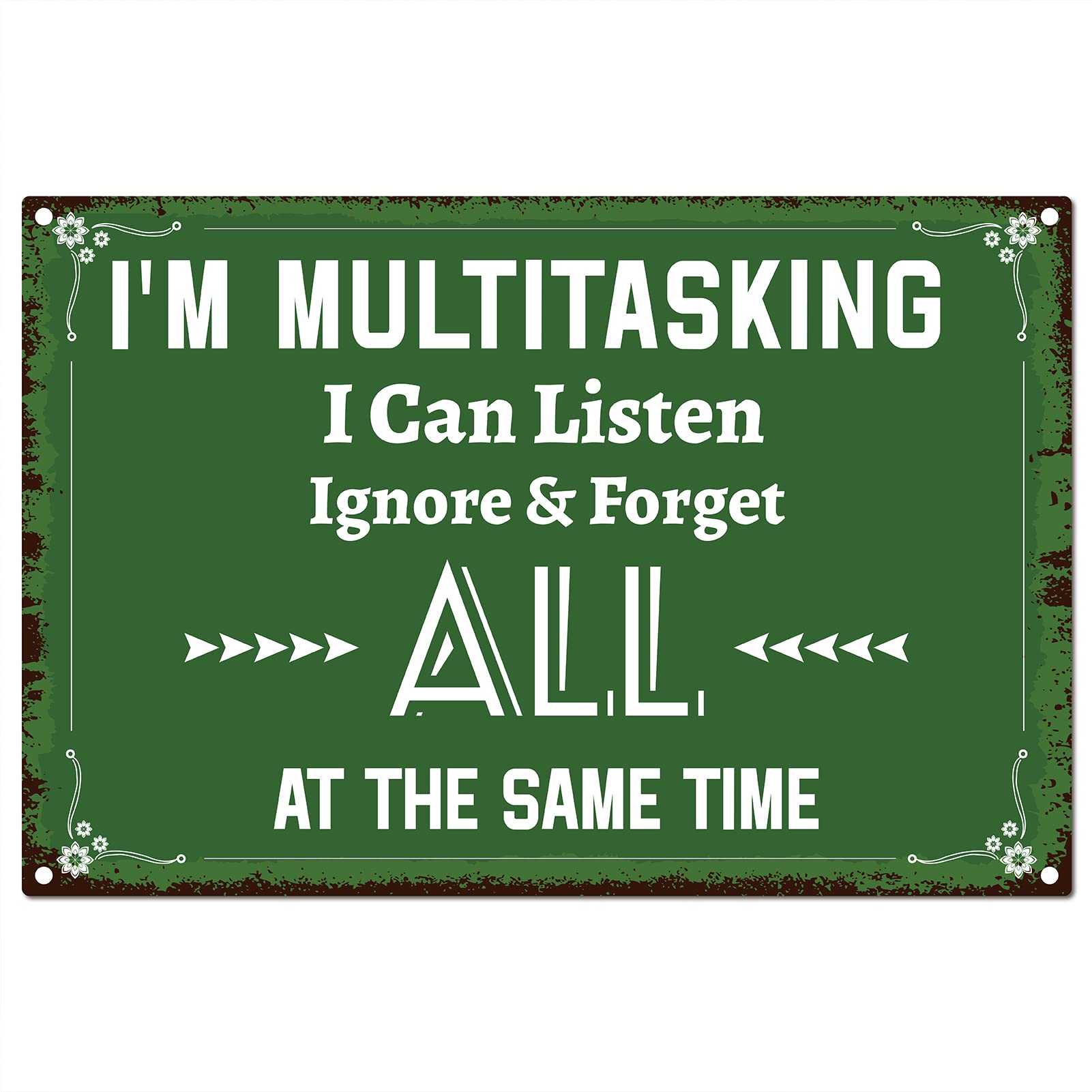 CREATCABIN Funny Sarcastic Metal Tin Sign I'm Multitasking I Can Listen Ignore & Forget All at The Same Time Signs Wall Art Decor Rustic Farmhouse Home Bar Wall Decorations 12 x 8 Inch