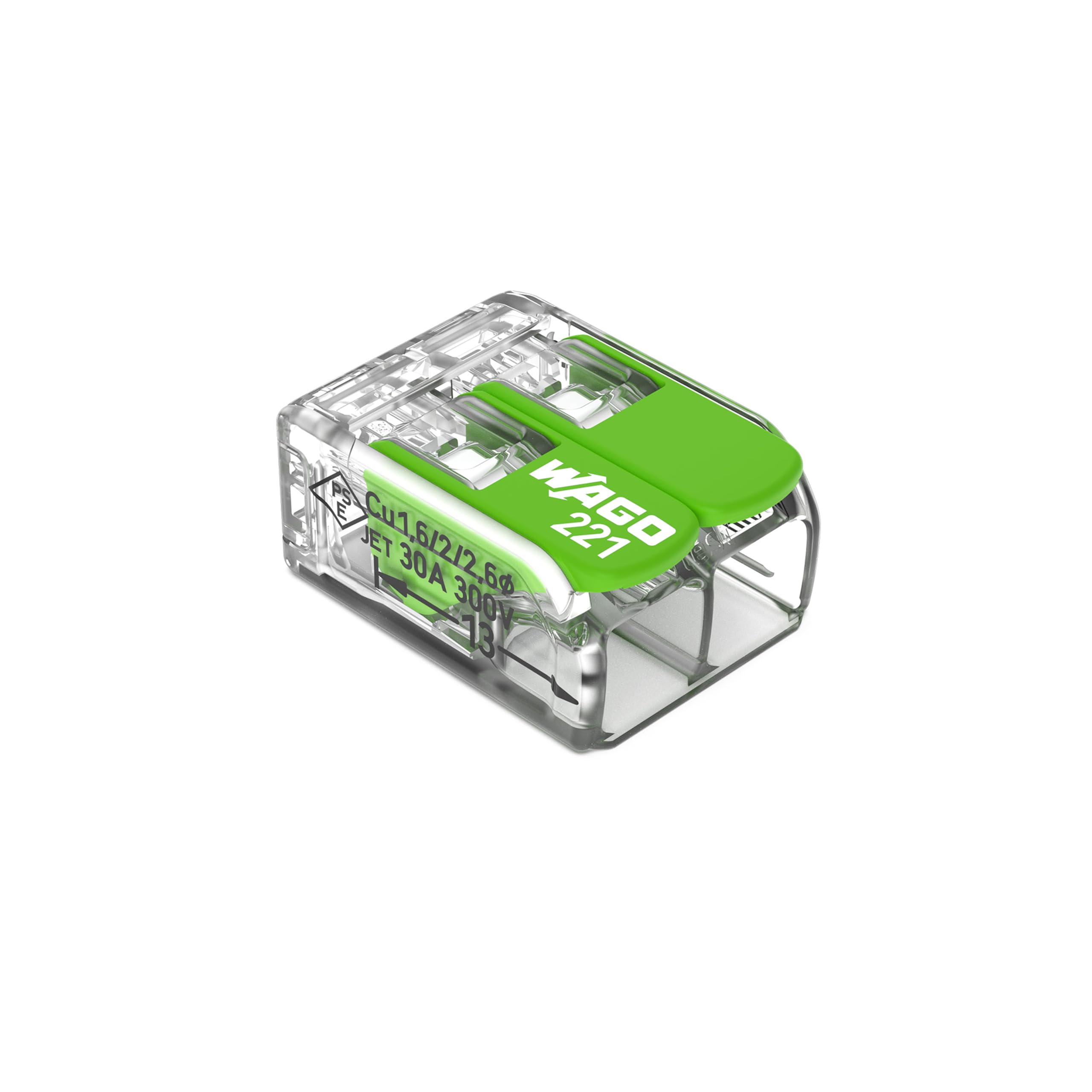 WAGO Green Range Terminal Block 2-Wire, to 4 mm², Splicing Connectors 2-Pole with Lever for All Conductor Types Pluggable, 221-422, 100 pcs — image 1