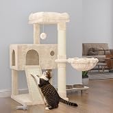 SHA CERLIN Cat Tree 36 Inches Cat Tower with Hammock, Sisal Scratching Post for Indoor Kittens, Small Room, Beige
