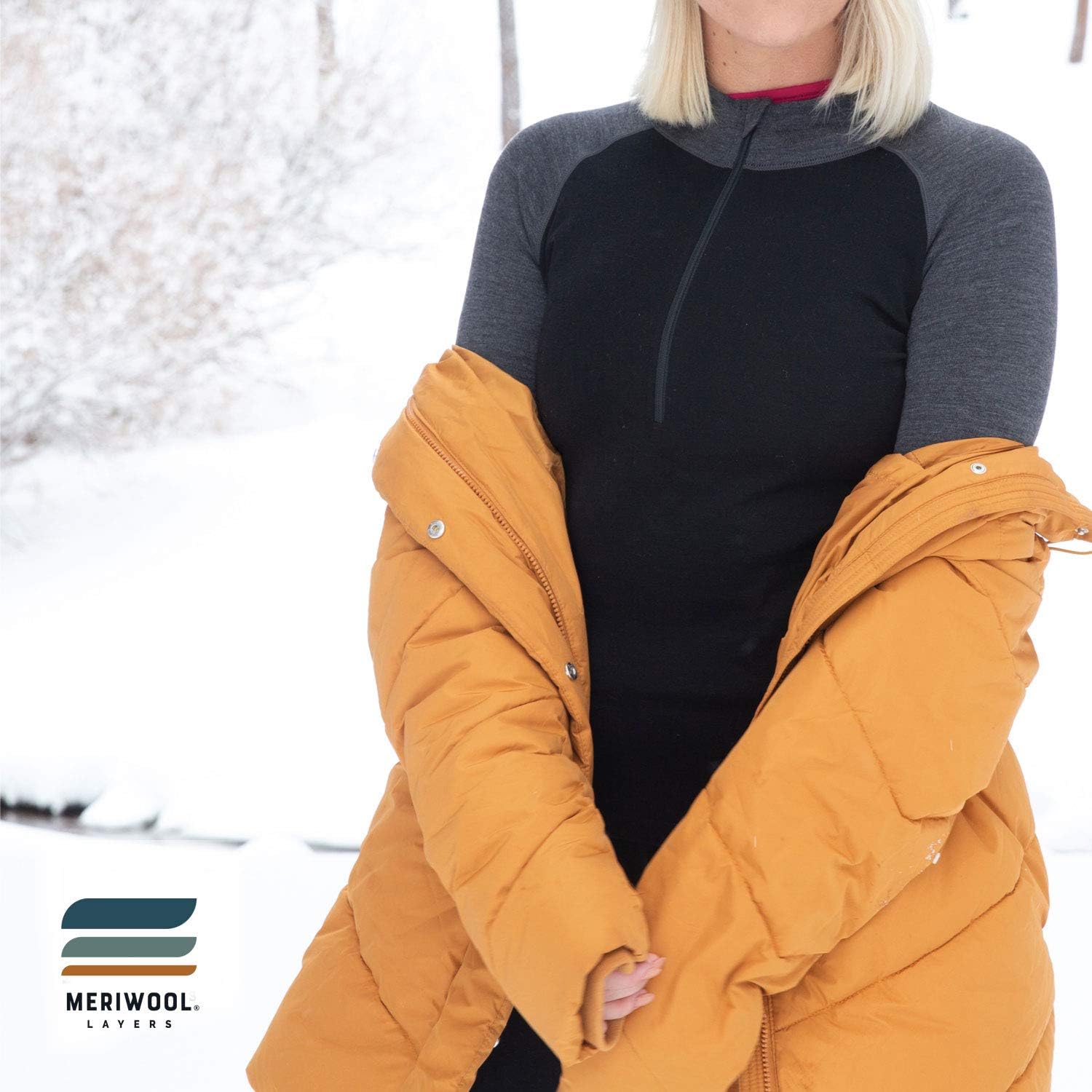 MERIWOOL Womens Base Layer 100% Merino Wool Midweight 250g Half Zip Sweater for Women: Clothing
