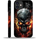 Punmada for iPhone 12/12 Pro Case,Cool Black Skull Flame Pattern for Girl Women Boy Hard Hybrid Shell Shockproof Silicone Full Body Protective Matte Case for iPhone 12/12 Pro