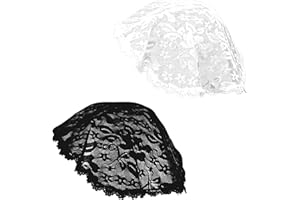Giantree 2 Pcs Head Coverings for Women, Short Veil, Lace Veil, Circle Round Floral Lace Mantilla Black White
