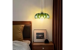 QIYIZM Plug in Pendant Light Hanging Lights with Plug in Cord Mid Century Modern Glass Hanging Lamp Gold Green Vintage Dimmable Flower Plug in Chandelier Ceiling Fixture for Living Room,Kitchen,Boho