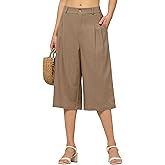 Willit Women's Linen Capri Pants Wide Leg Dress Casual Summer Pleated Capri High Waisted with Pockets 16"