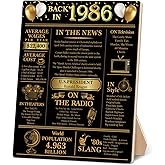40th Birthday Party Decorations for Women Men, Black and Gold Back in 1986 Poster Wooden Sign, 40th Anniversary Birthday Table Decorations Party Favors