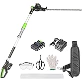 NovorikX Pole Hedge Trimmer Cordless 20V with Battery Powered 20-Inch Electric Hedge Trimmers 10-FT Reach with Extension Pole Multiple Angles for Shrubs Pruning Bush Trimmer