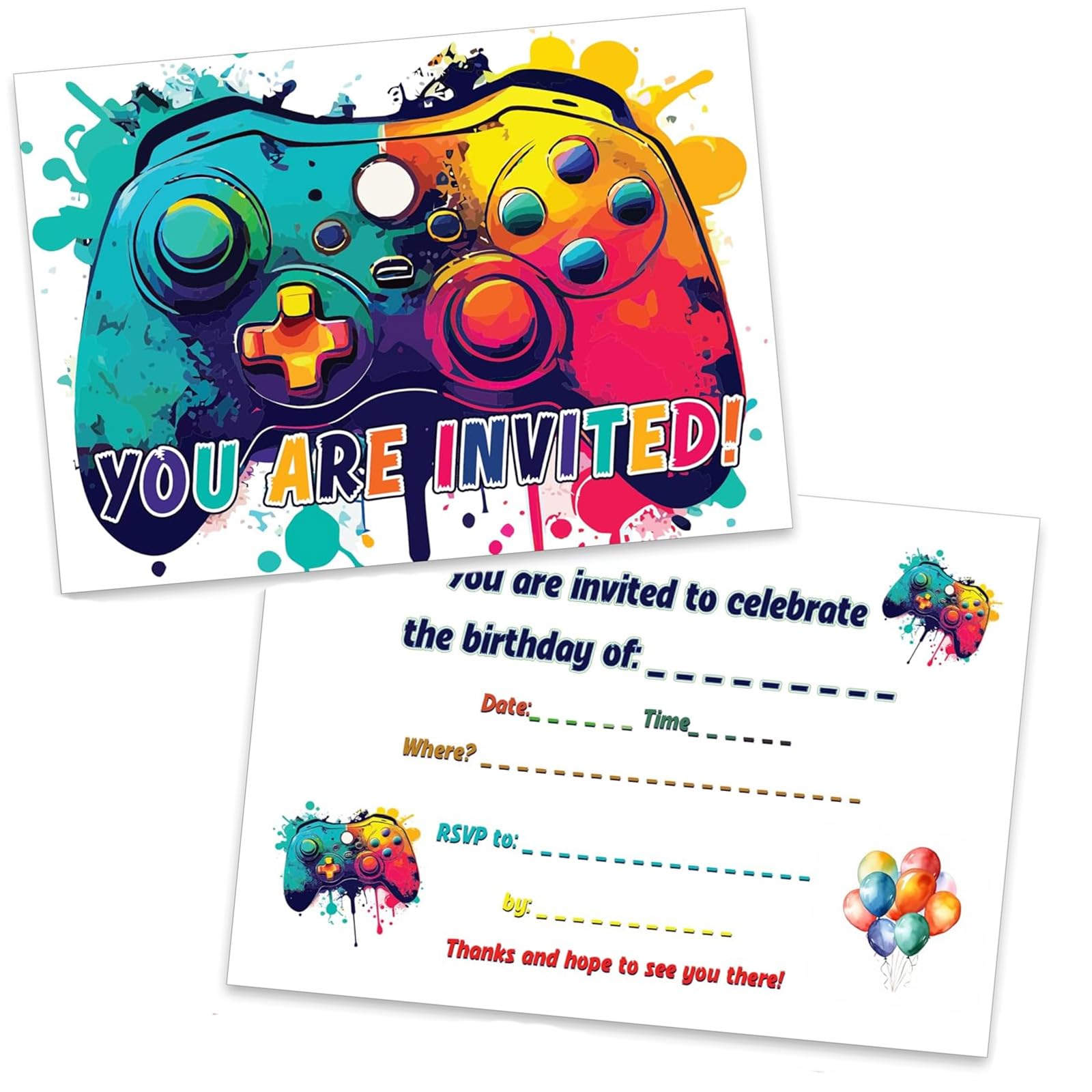 Xinfin 20pcs Video Gaming Birthday Party Invitations - Video Game Theme Party Invitations, Decorations, Favors for Kids Boys Girls Brother Son Nephew Gaming Party Decoration