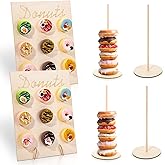Yulejo 6 Pcs Donuts Display Stands Set Include 2 Pcs Donuts Wall Display Stands DIY Doughnuts Board Holder 4 Pcs Wood Donut S