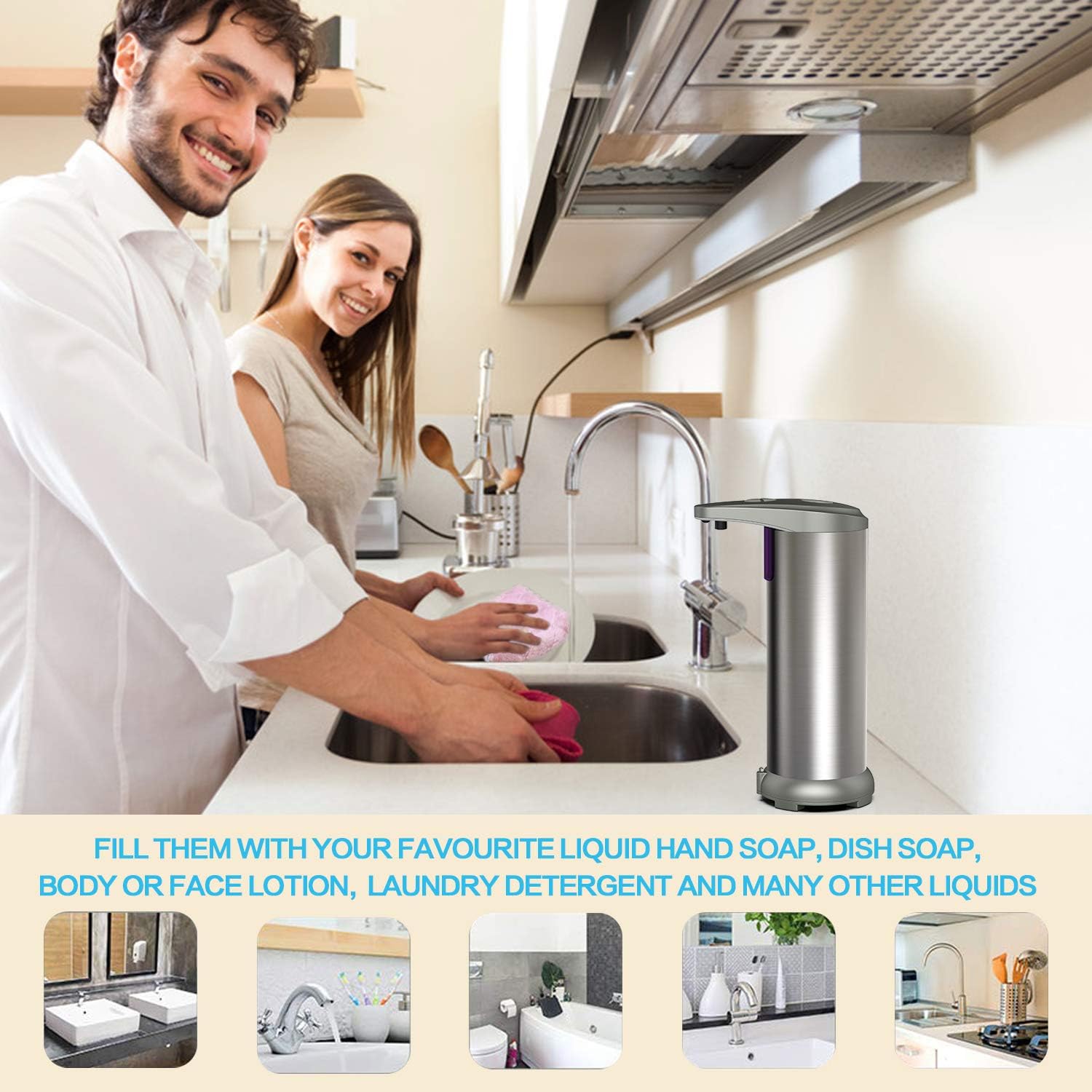 slicillo Electric Soap Dispenser, Newest Infrared Automatic Soap Dispenser, Stainless Steel Touchless Auto Hand Soap Dispenser with Waterproof Base for Bathroom Kitchen Hotel Restaurant: Home & Kitchen