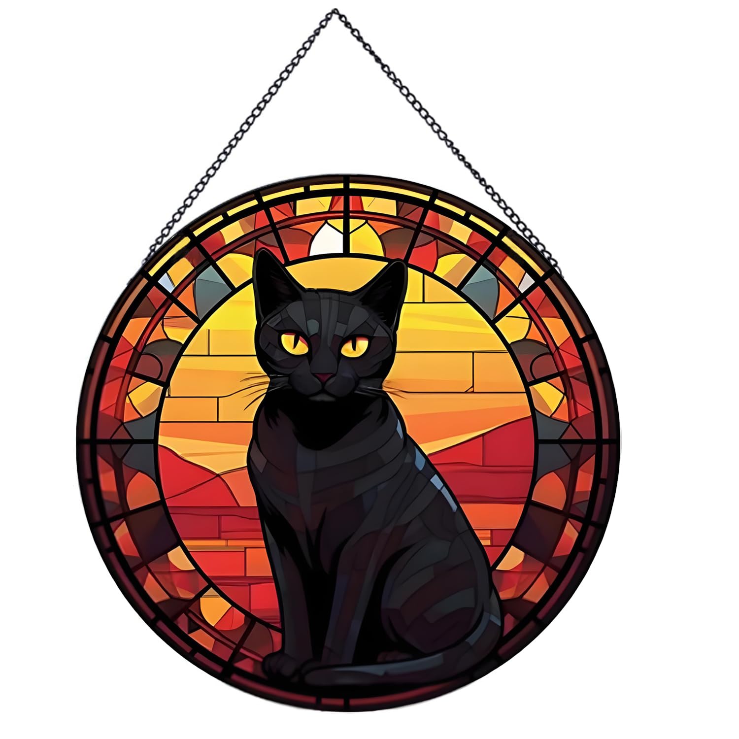 Payutou Halloween Suncatcher Stained Glass,Black Cat Hanging Stained Glass for Windows for Cat Lovers,20cm/7.87inch Hand-Painted Suncatcher Garden Hangings Thanksgiving Fall Christmas Festive Gift
