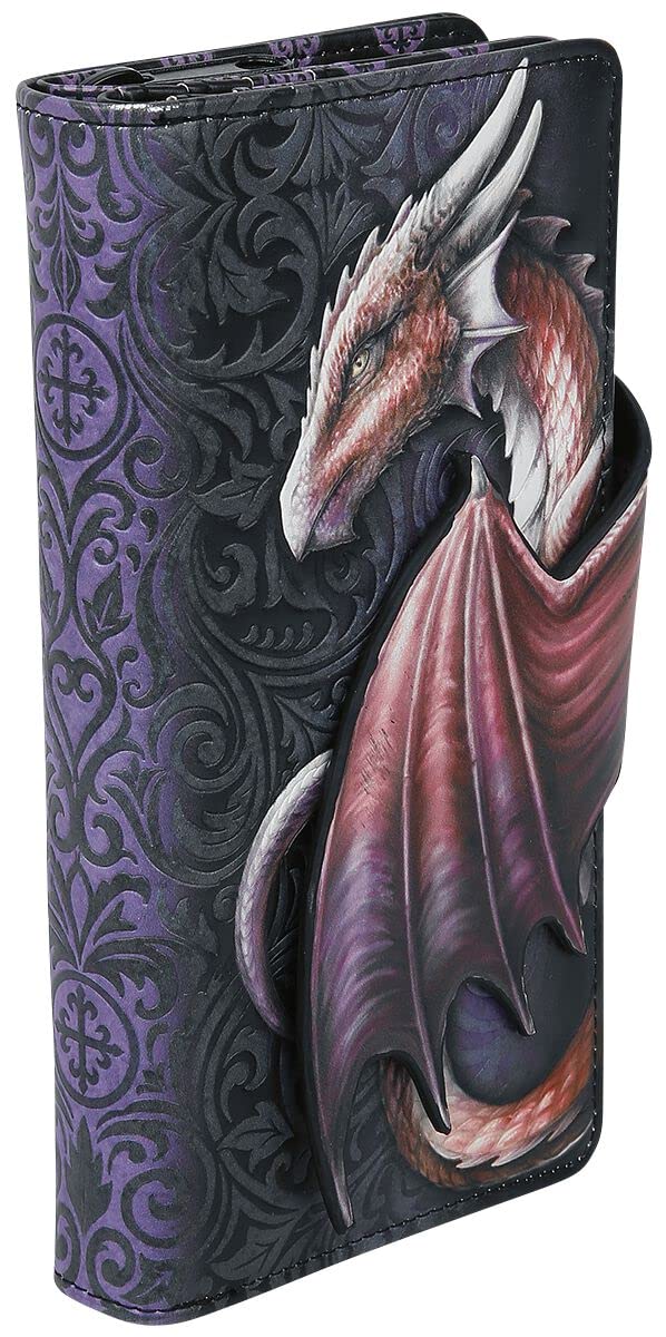 Nemesis Now Take Flight Embossed Purse Spacious Gold Dragon Wallet, 18.5cm, PU Leather, Purple/Black, Intricate Baroque Designs, Wing Opening Purse, Multiple Card Slots & Zipped Coin Compartment