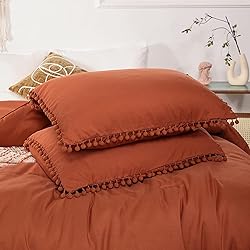 Smoofy Pom Fringe Comforter Set Full Size Burnt