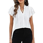 Blooming Jelly Womens Dressy Casual Tops V Neck Button Down Shirts Ruffle Short Sleeve Blouse