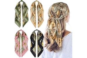 Guijinhao 4 Pcs Satin Head Scarf Silk Feeling Neck Scarves Hair Wrap for Sleeping Large Square Headscarf for Daily Wear, Part