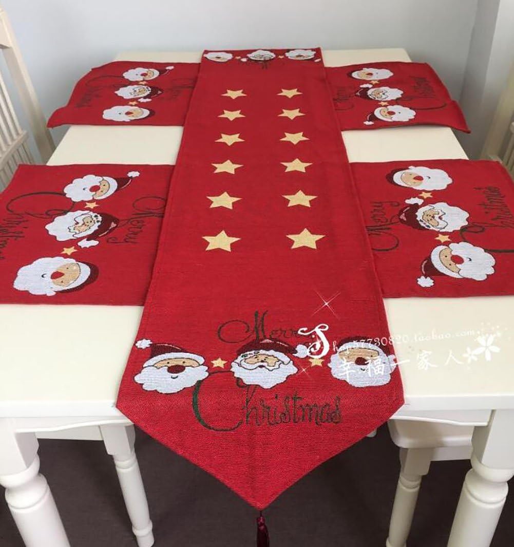 Powerhone 33 x 180cm Christmas Dining Table Decoration Tablecloth Set with 4 Place Mats
