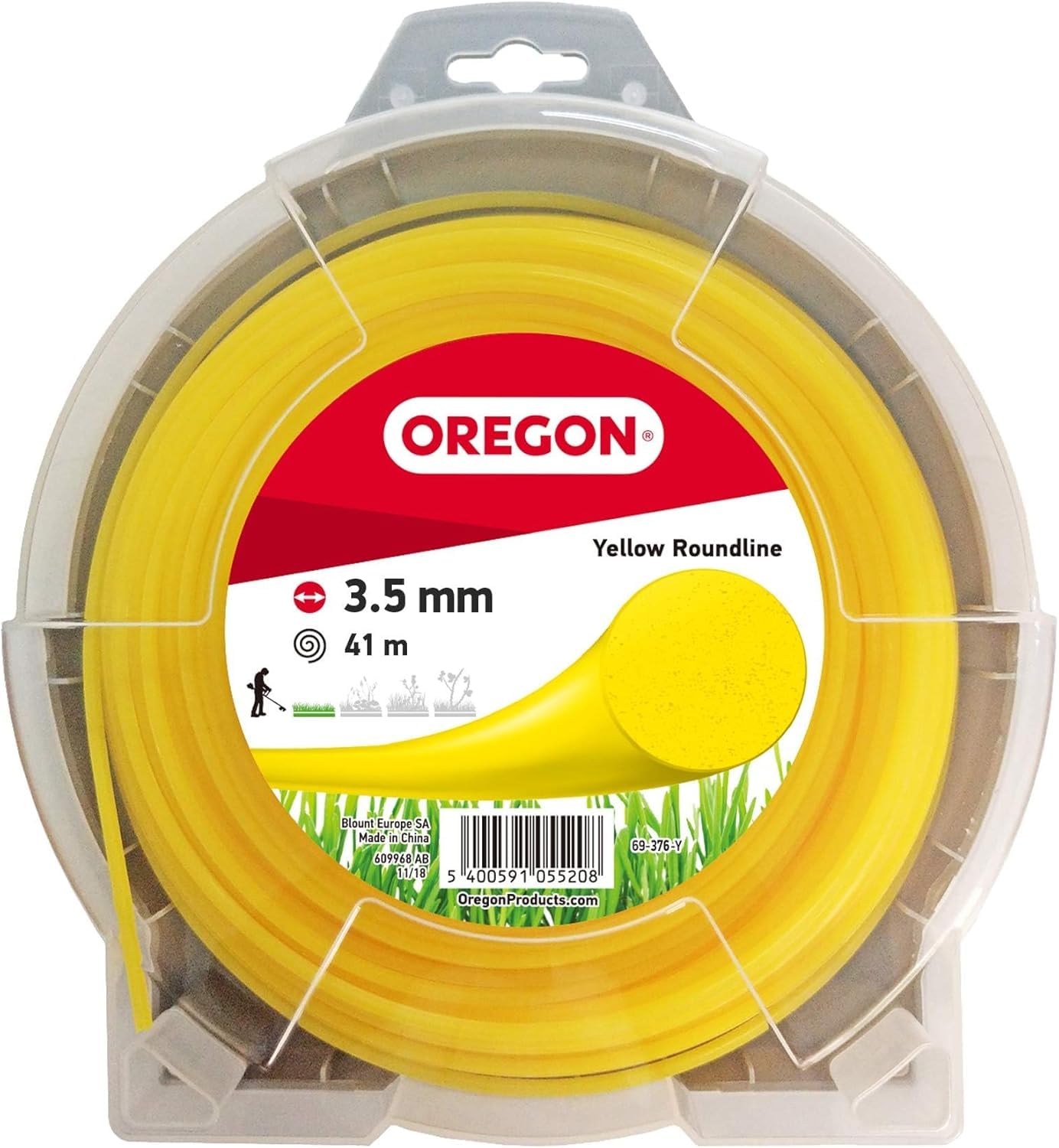 Oregon Yellow Round 3.5mm Strimmer Line, Trimmer Line Tackles Long Grass, Weeds & Thick Vegetation, Professional Heavy Duty Nylon Strimmer Wire, Fits Most Standard Models, 3.5mm x 124m (69-377-Y)