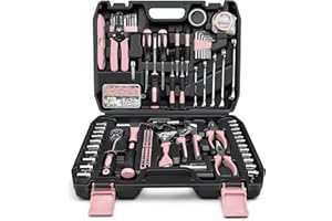 GoYwato Home Tool Kit 280-PCs - Protable Complete Basic Hand Repair General DIY Household Tool Set with Socket Wrench & Water Pump Pliers & Wire Strippers & Screwdrivers & Hex Key & Pliers & Case Pink