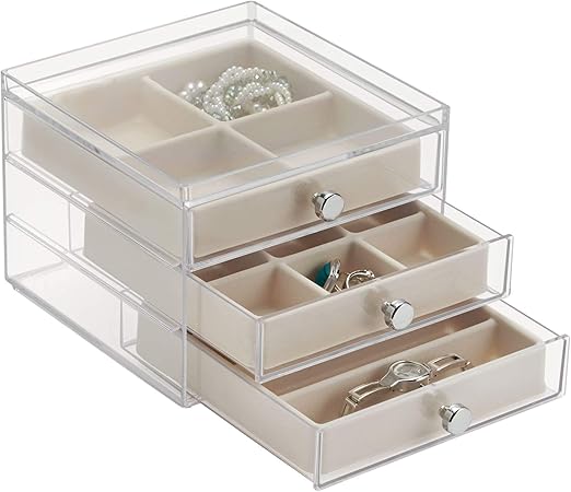 Interdesign Clarity Jewellery Vanity Storage Box Organiser With 3