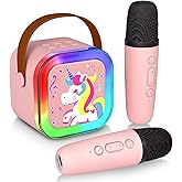 Mini Karaoke Machine with 2 Wireless Microphones, Karaoke Machine for Kids Adults, Singing Toys for Ages 3, 4, 5, 6, 7, 8 +, Best Gift for Birthday, Party, Christmas | Karaoke Machine for Girls