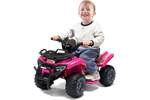 TOBBI Toddler 4 Wheeler, 6V Battery Powered Quad Toy Car for Toddlers 18-48 Months, Kids Ride on ATV w/Storage Basket, Bumper Bar, Music, 4 Wheeler Quad for Toddler Boys & Girls (Pink)