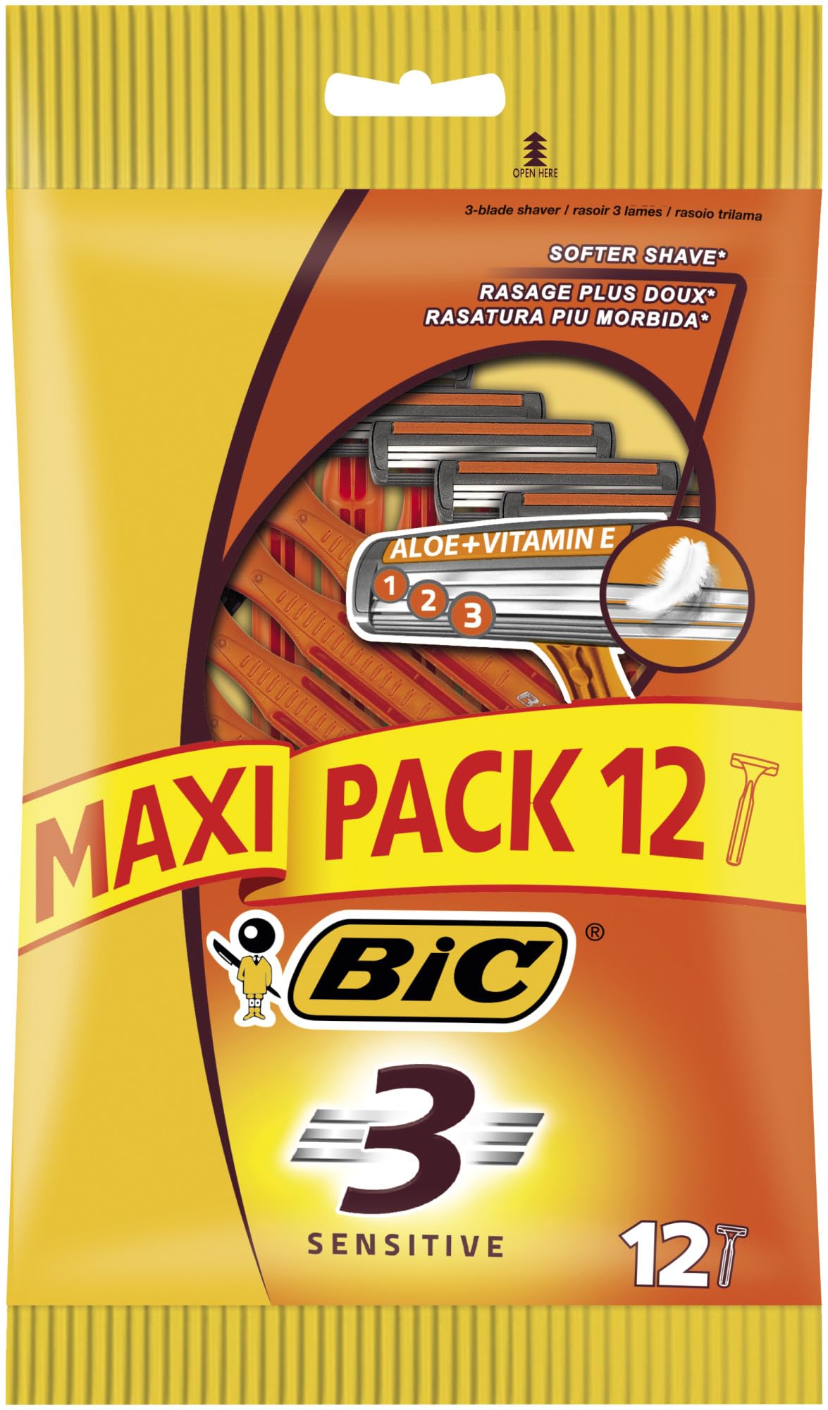 BIC 3 Sensitive, Men's Triple-Blade Sensitive Razors, Fixed Head for a Soft Shave, Pack of 12 Disposable Razors — image 1