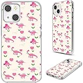 AKORAVO for iPhone 15 Case for Women Girl Men, Full Protective Shockproof Slim Soft TPU Clear Phone Cover Cases Design for iPhone 15 6.1,Cute Cartoon Animal Funny Pink Dino Dinosaur