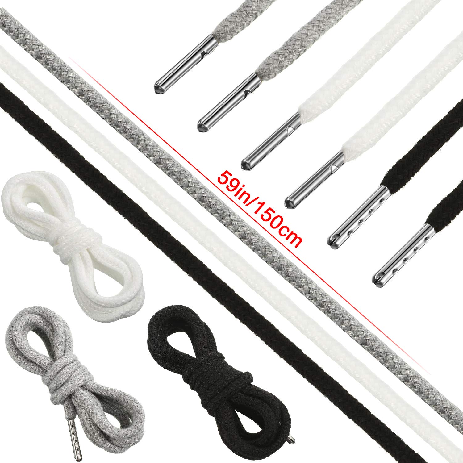 WILLBOND 24 Pieces 59 Inch Replacement Drawstring Cords Universal Drawstring Clothing Replacement 3 Pieces Flexible Threaders Easy Threader Needle for Sweatpants Shorts Hoodies