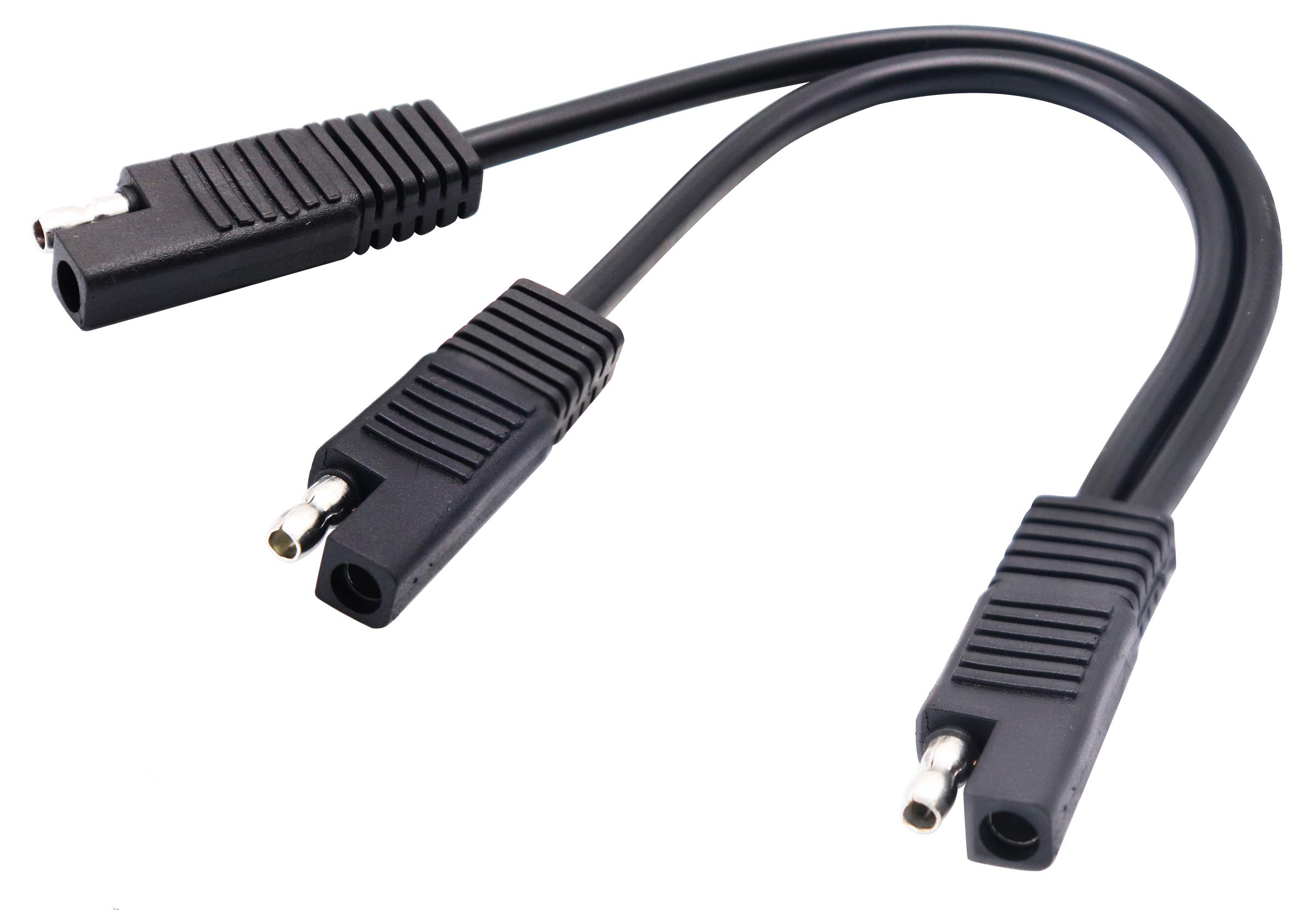 AAOTOKK SAE Y Splitter Extension Cable SAE 1 to 2 SAE DC Power Automotive Extension Cable 2 Pin Quick Connect Disconnect Plug SAE Connector 18AwG Wire for Solar Panel Charging(26cm/10inch)(Black)