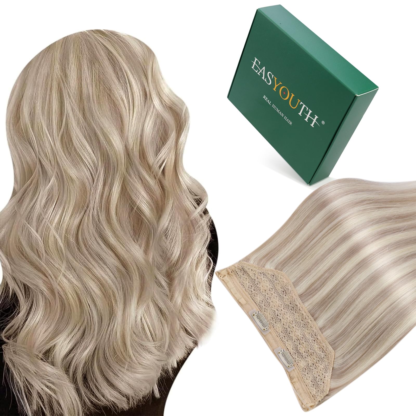 Easyouth 20Inch Invisible Wire Hair Extensions Blond Wire Hair Extensions Human Hair Ash Blonde Highlight Bleach Blonde Fish Line Hair Extension Straight Real Hair 100g #18P613