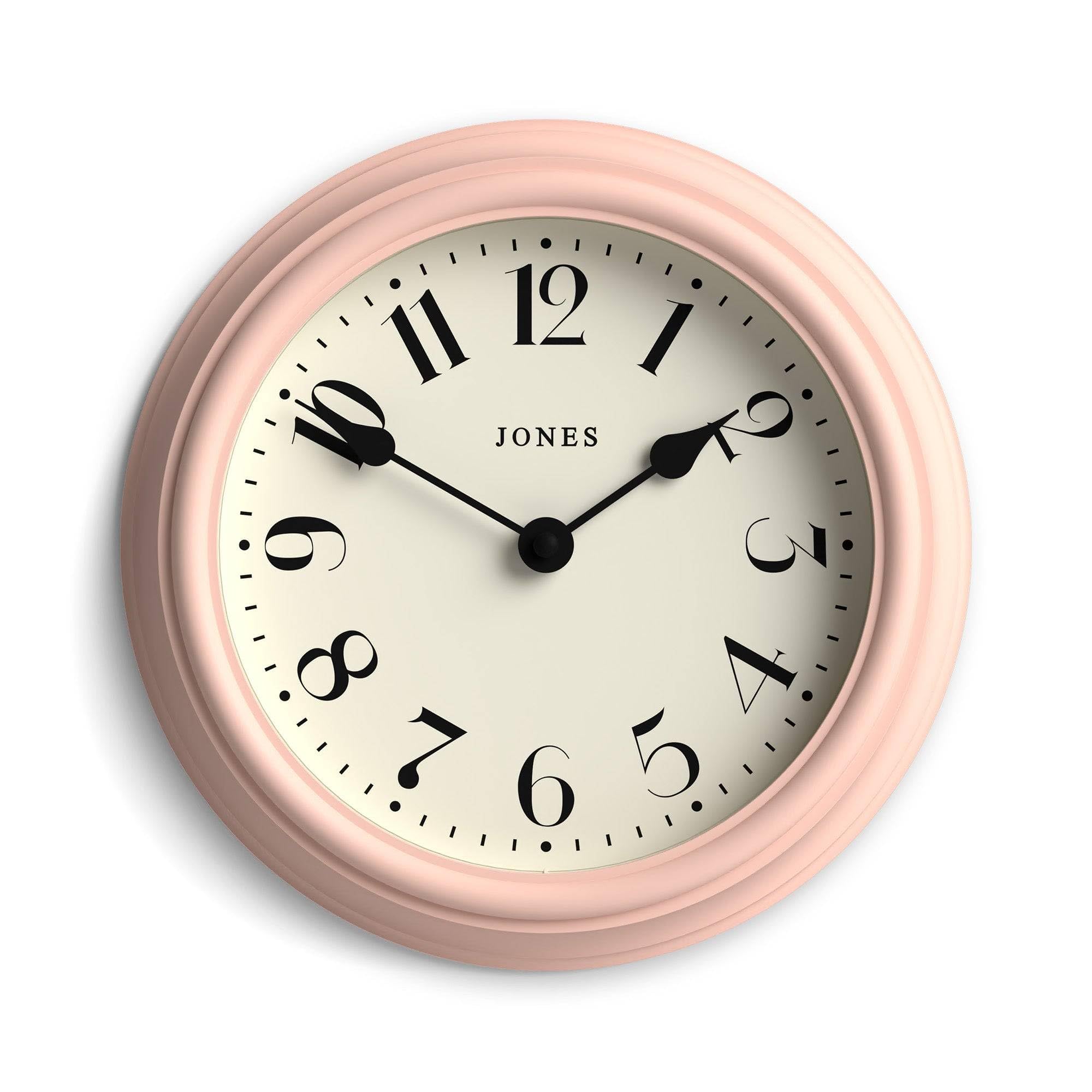 Jones Clocks® Frieze wall clock | Small elegant classic round clock | 23cm | Pink | Pretty design ideal for the kitchen, living room, bedroom, large or small spaces