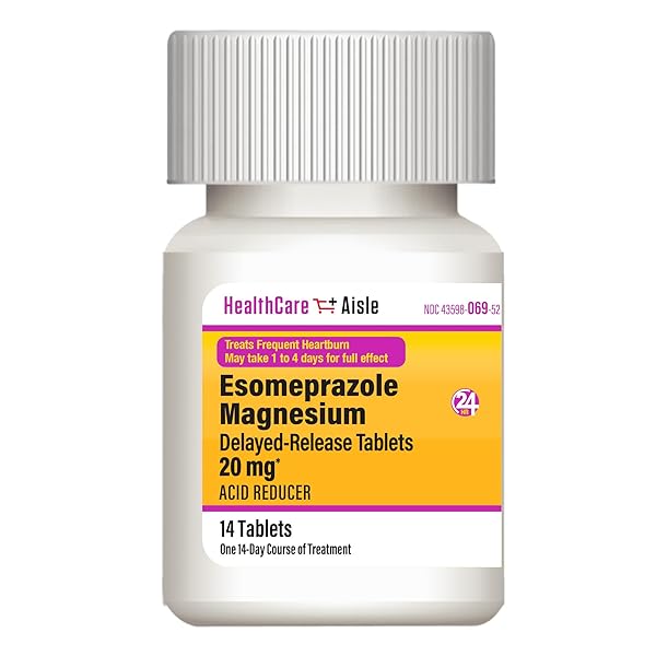 HEALTHCAREAISLE ESOMEPRAZOLE MAGNESIUM DELAYED-RELEASE TABLETS, 20MG – 42 COUNT – ACID REDUCER, PROVIDES HEARTBURN RELIEF