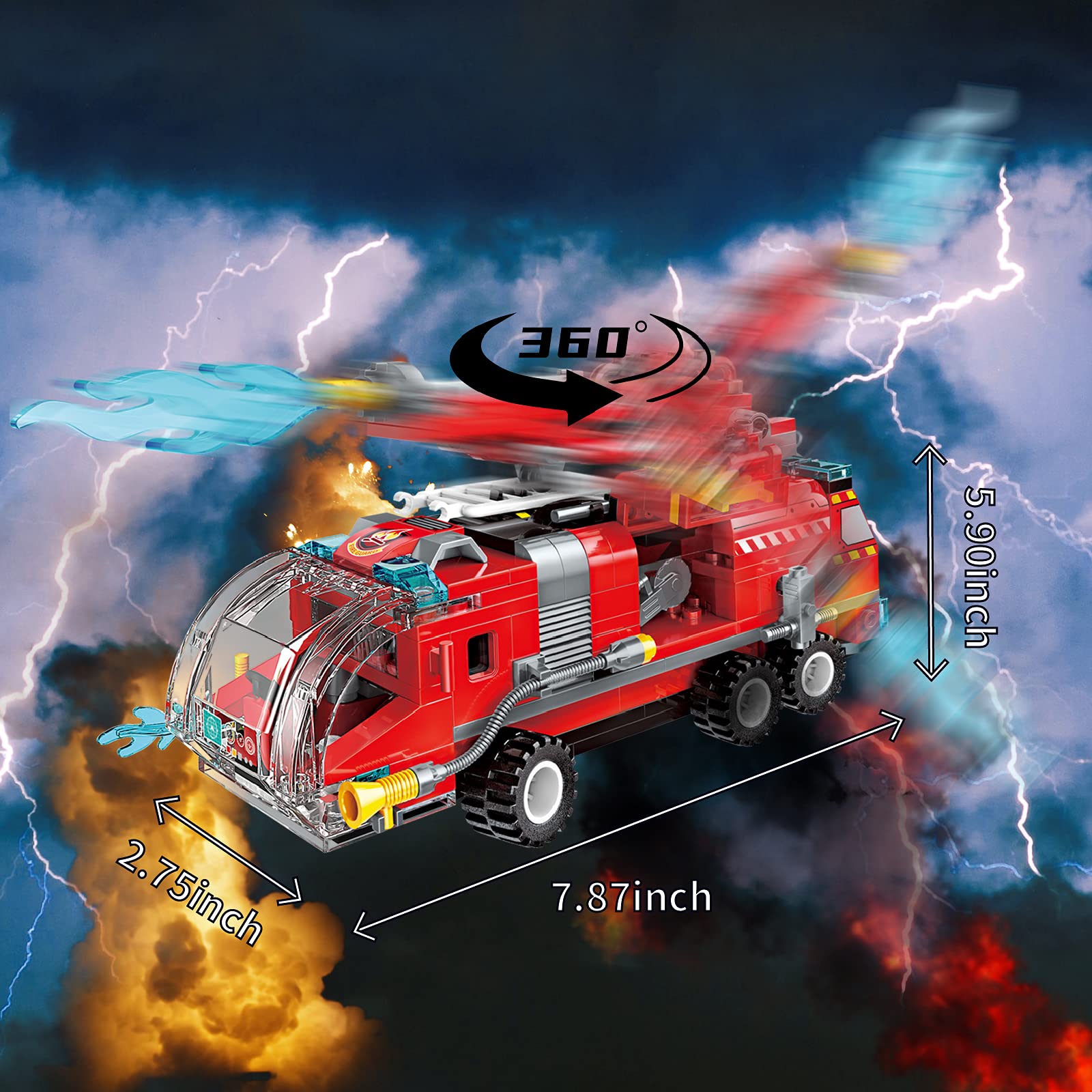 City Fire Truck Building Kit, Kompatibel mit Lego City Fire Truck 8-in-1- Klemmbausteine Baustein, Helicopter Toys Building Sets für Erwachsene 14+ 5