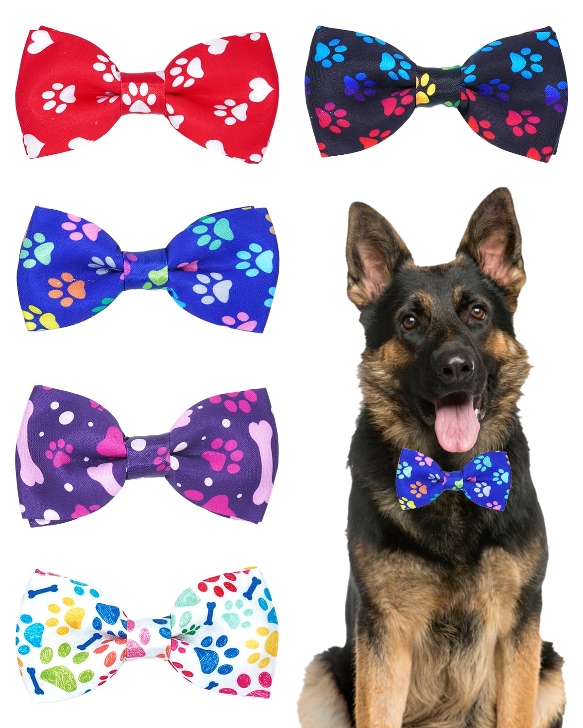 BIPY 5 Pack Paw Bone Dogs Collar Attachment Bow Ties Medium Large Dogs Collar Slide on Charms Bow Ties Collar Accessories for Costume Birthday Party